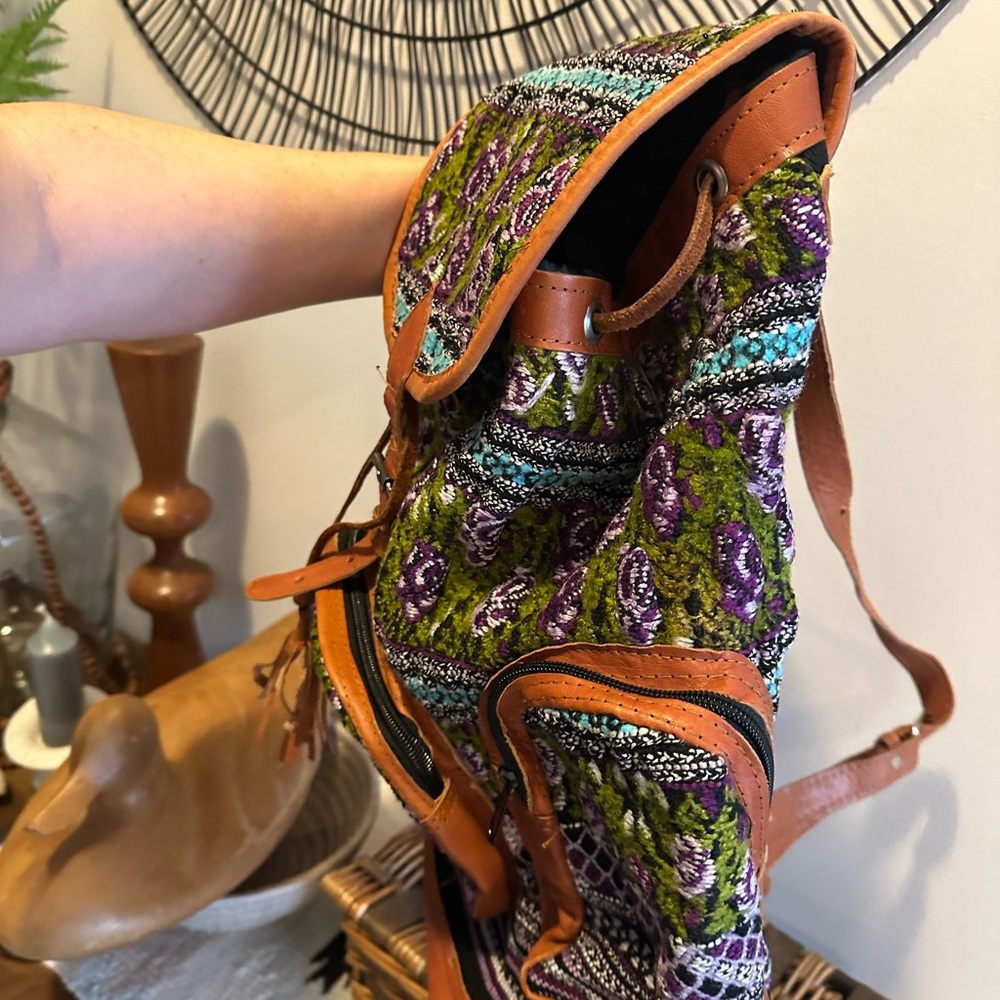 Embroidered and Leather Artisan Backpack - Picture 6 of 7